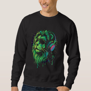 green lion DJ With Headphones And Sunglasses Kitty Sweatshirt