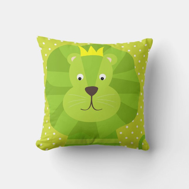 Green Lion Green Polka Dot Throw Pillow (Front)