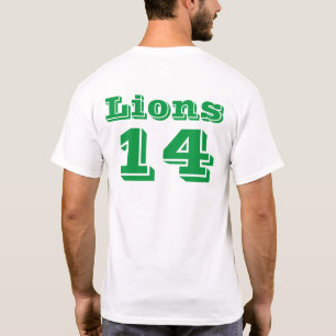 Green Lion Head Front Team Name Number on Back T-Shirt