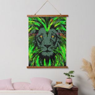 Green Lion Head - Lion Tapestry - Lion Face