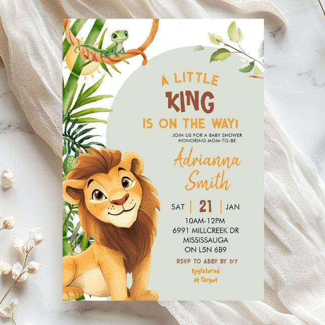 Green Lion Little King On The Way Baby Shower Invitation (Creator Uploaded)