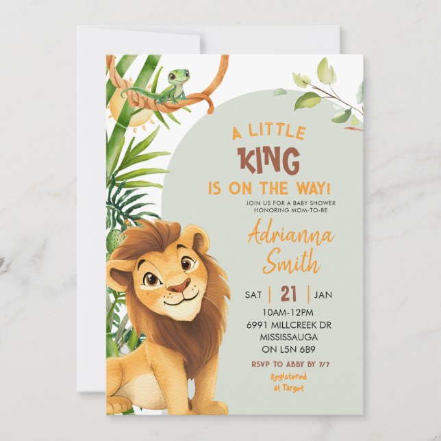 Green Lion Little King On The Way Baby Shower Invitation (Front)