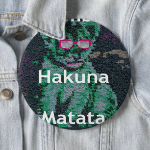 Green Lion with Pink Glasses "Hakuna Matata" Art 6 Cm Round Badge