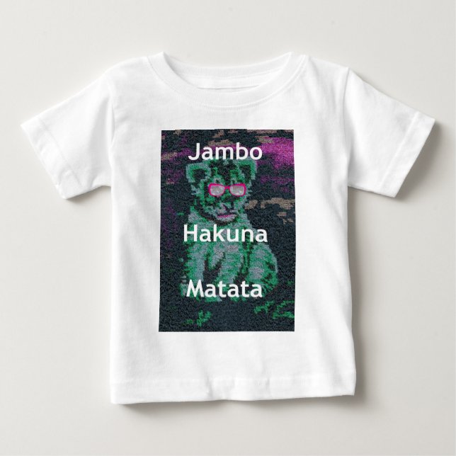 Green Lion with Pink Glasses "Hakuna Matata" Art   Baby T-Shirt (Front)