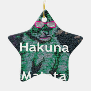 Green Lion with Pink Glasses "Hakuna Matata" Art Ceramic Ornament