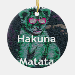 Green Lion with Pink Glasses "Hakuna Matata" Art   Ceramic Ornament