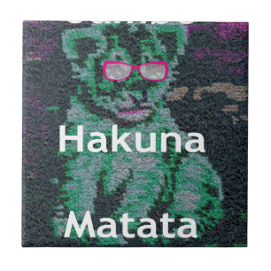 Green Lion with Pink Glasses "Hakuna Matata" Art Ceramic Tile
