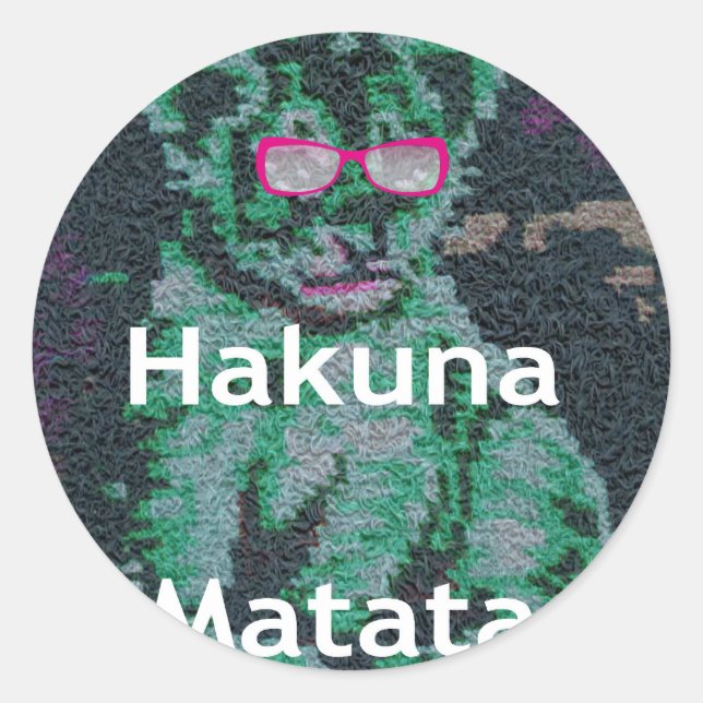 Green Lion with Pink Glasses "Hakuna Matata" Art   Classic Round Sticker (Front)