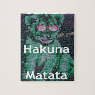 Green Lion with Pink Glasses "Hakuna Matata" Art   Jigsaw Puzzle