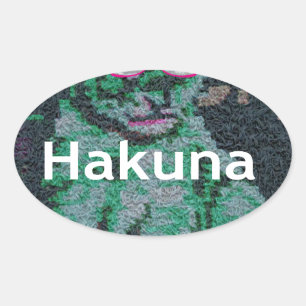 Green Lion with Pink Glasses "Hakuna Matata" Art Oval Sticker