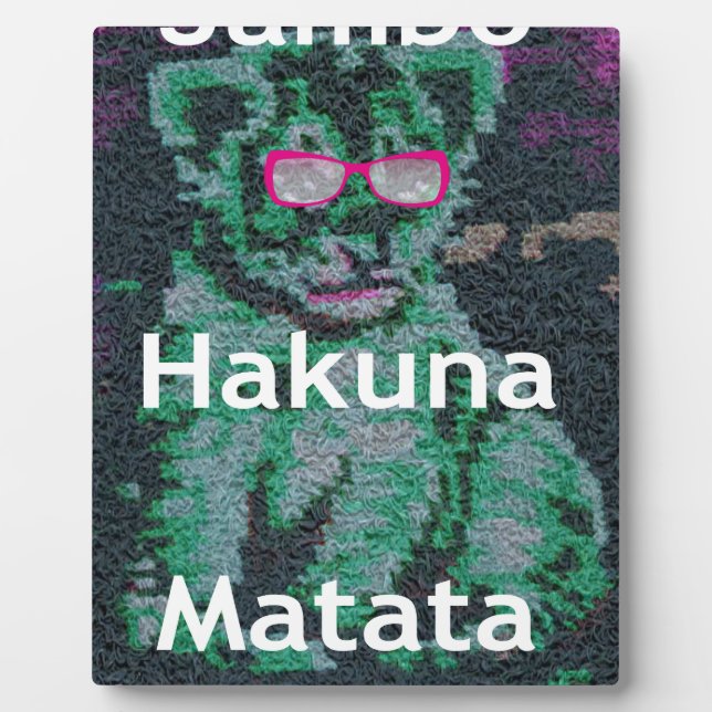 Green Lion with Pink Glasses "Hakuna Matata" Art   Plaque (Front)