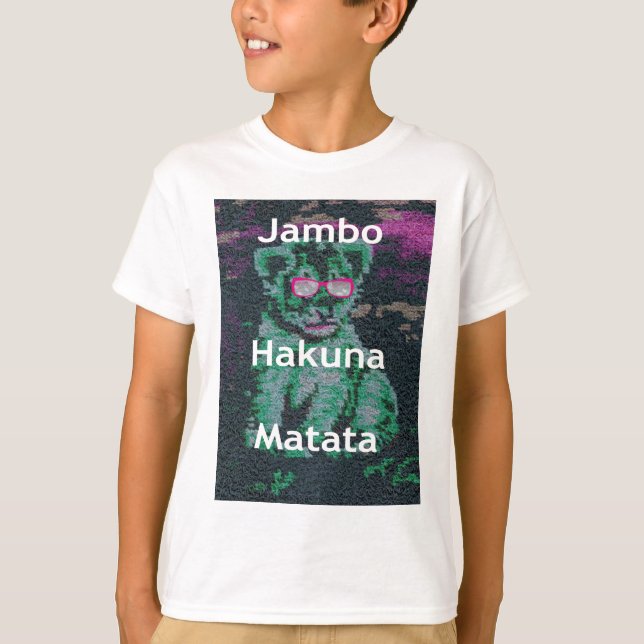 Green Lion with Pink Glasses "Hakuna Matata" Art   T-Shirt (Front)