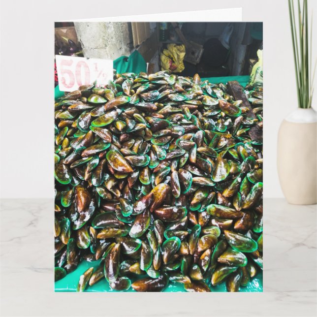 Green Lipped Mussels For Sale Folded Greeting Card (Front)