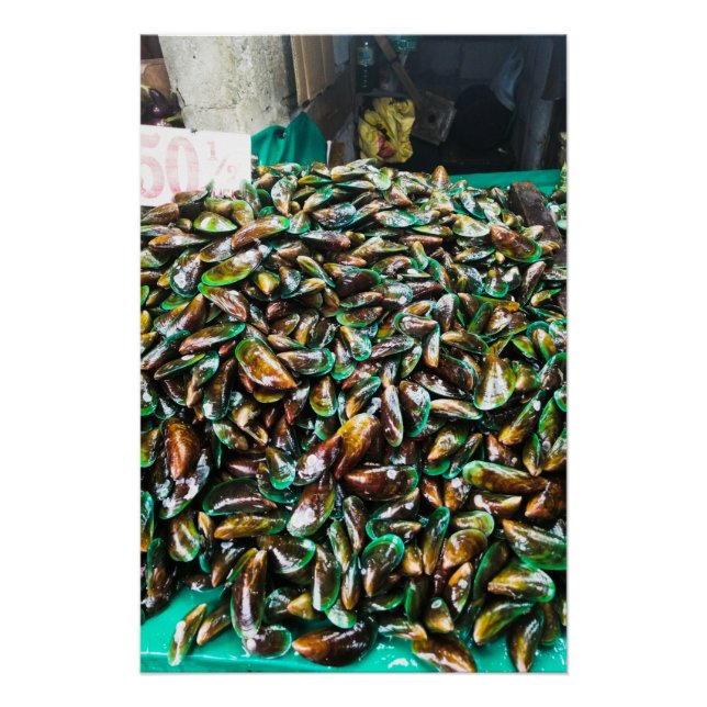 Green Lipped Mussels For Sale Glossy Poster (Front)
