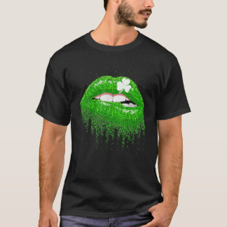 Green Lips Biting Clover Irish Costume St. Patrick T-Shirt