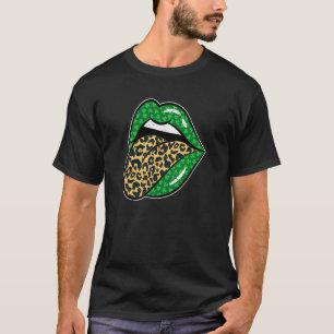 Green Lips Leopard Print Tongue Out St Patricks Da T-Shirt