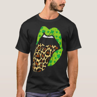 Green Lips Leopard Print Tongue Out St Patricks T-Shirt