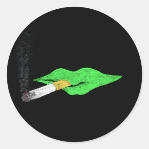 Green Lips Smoking Classic Round Sticker