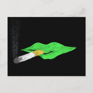 Green Lips Smoking Postcard