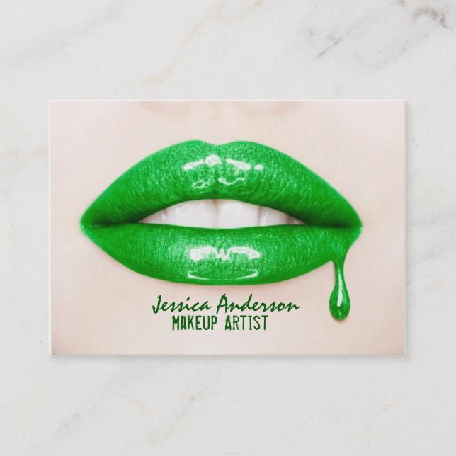 Green Lipstick Makeup Artist Business Card (Front)