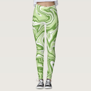 Green Liquid Abstract Wavy Swirl Leggings