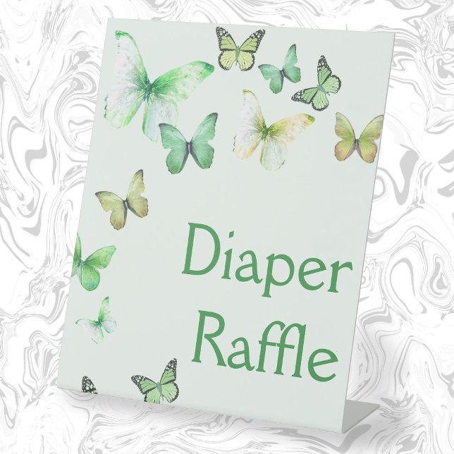 Green Little Butterfly Baby Shower Diaper Raffle Pedestal Sign (Creator Uploaded)