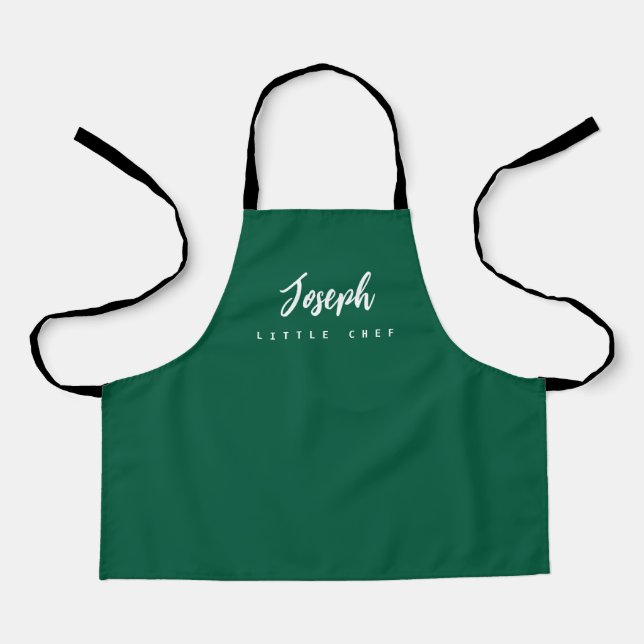Green Little Chef Script Name personalised Kids Apron (Front)