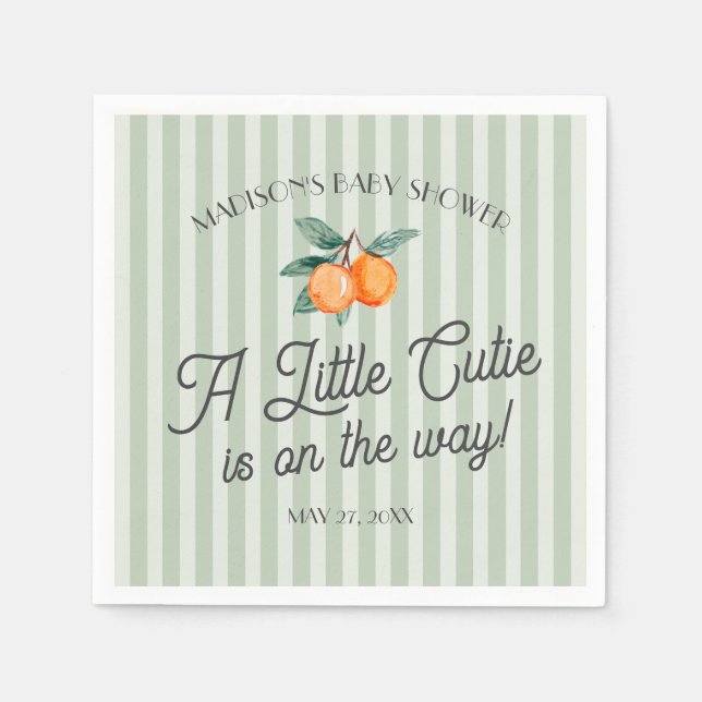 Green Little Cutie On The Way Citrus Baby Shower Napkin (Front)