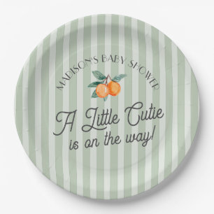 Green Little Cutie On The Way Citrus Baby Shower Paper Plate