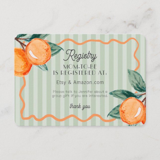 Green Little Cutie Pastel Citrus Baby Registry Enclosure Card (Front)