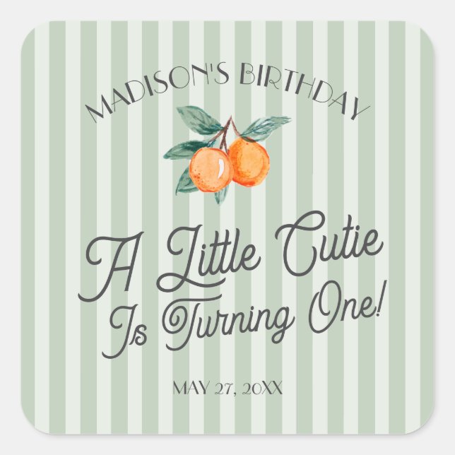Green Little Cutie Pastel Citrus Birthday Envelope Square Sticker (Front)