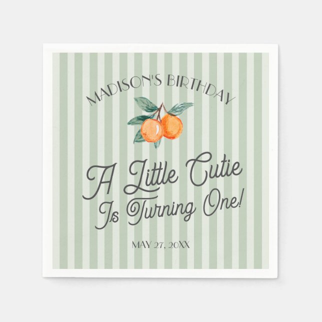 Green Little Cutie Pastel Citrus Birthday Party Napkin (Front)