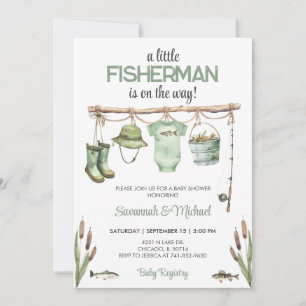 Green Little Fisherman Baby Shower Invitation