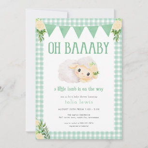 Green Little Lamb Baby Shower Invitation