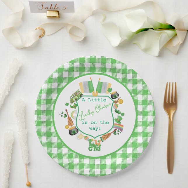 Green Little Lucky charm baby shower Paper Plate (Wedding)