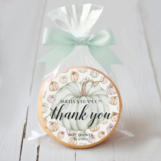 Green Little Pumpkin Baby Shower Thank You Classic Round Sticker (Little green pumpkin baby shower thank you stickers)