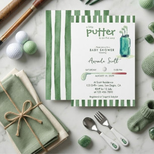 Green Little Putter on the Way Golf Baby Shower Invitation