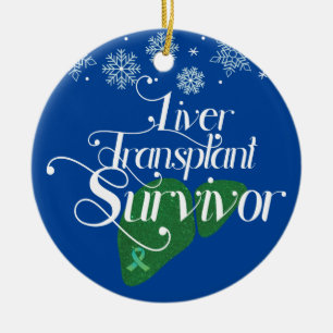 Green Liver Transplant Survivor Custom Holiday Ceramic Ornament