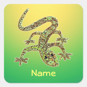 Green Lizard Gecko Salamander Stickers With Name