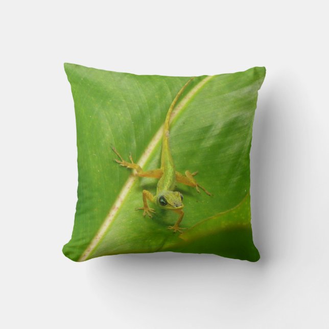 Green Lizard on Green Leaf Cushion (Front)