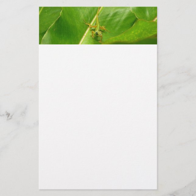 Green Lizard on Green Leaf Stationery (Front)