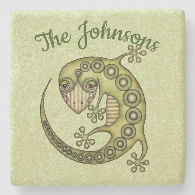 Green Lizard Stone Coaster (Front)