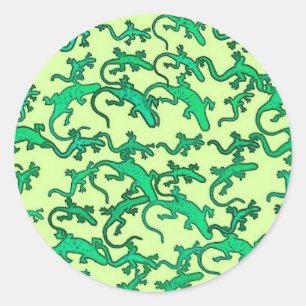 Green lizards on a lime green background classic round sticker