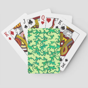 Green lizards on a lime green background playing cards