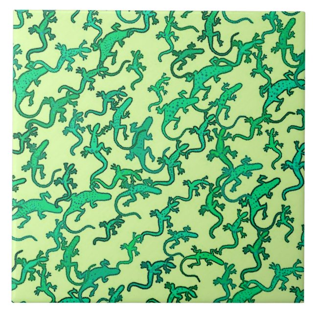 Green lizards on a lime green background tile (Front)