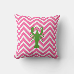 Green Lobster and Pink Chevron Cushion