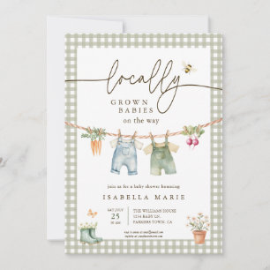 Green Locally Grown Babies Twins Baby Shower Invitation
