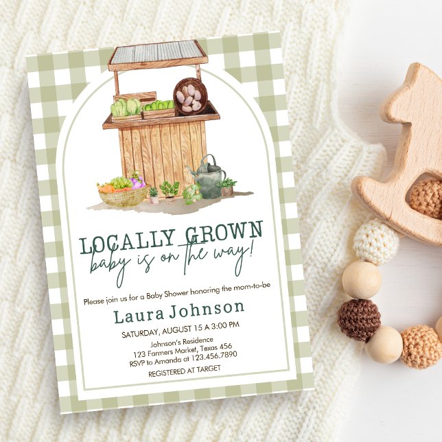 Green Locally Grown Baby Shower Invitation (Green Locally Grown Farmers Market Baby Shower Invitation )