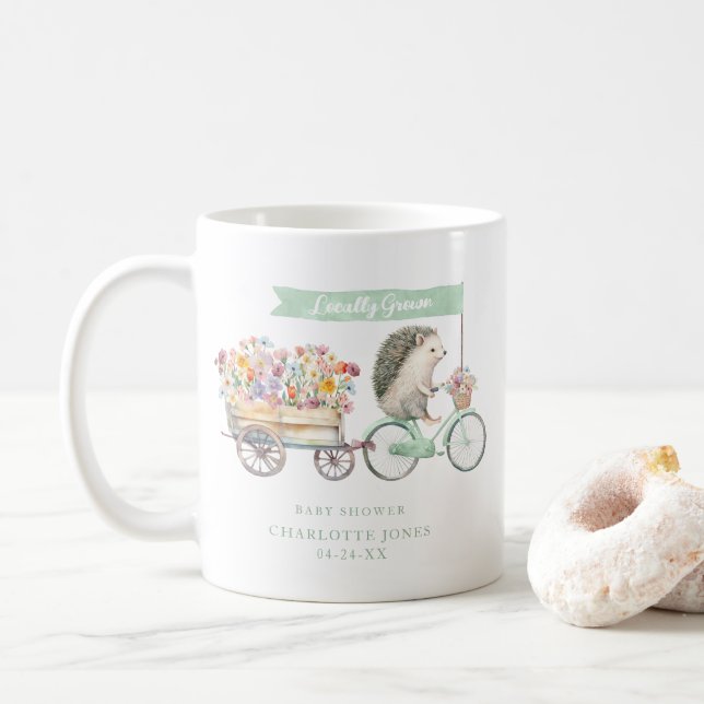 Green Locally Grown Baby Shower Mug – Floral Hedge (With Donut)