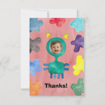 Green Long Neck Monster Birthday Thank You Card